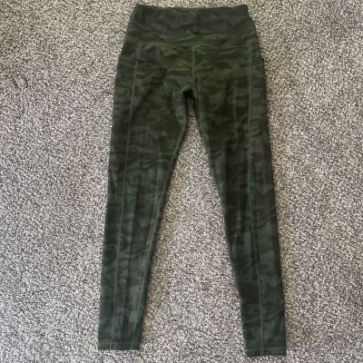 Women’s Green Camo Leggings Fleece Lined Pockets Skinny Leg Small